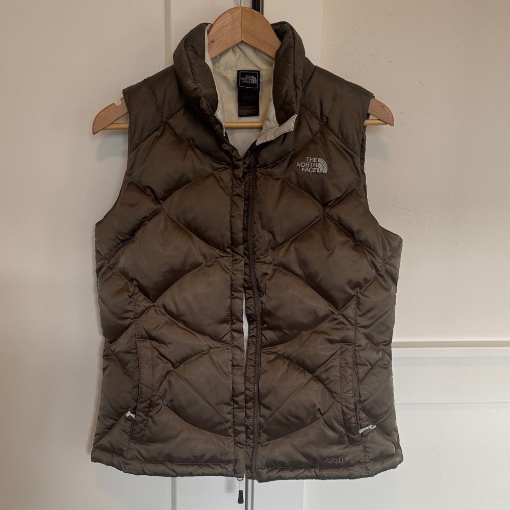 The North Face Aconcagua 550 Quilted Puffer Brown Olive Vest Down Insulated Sz M